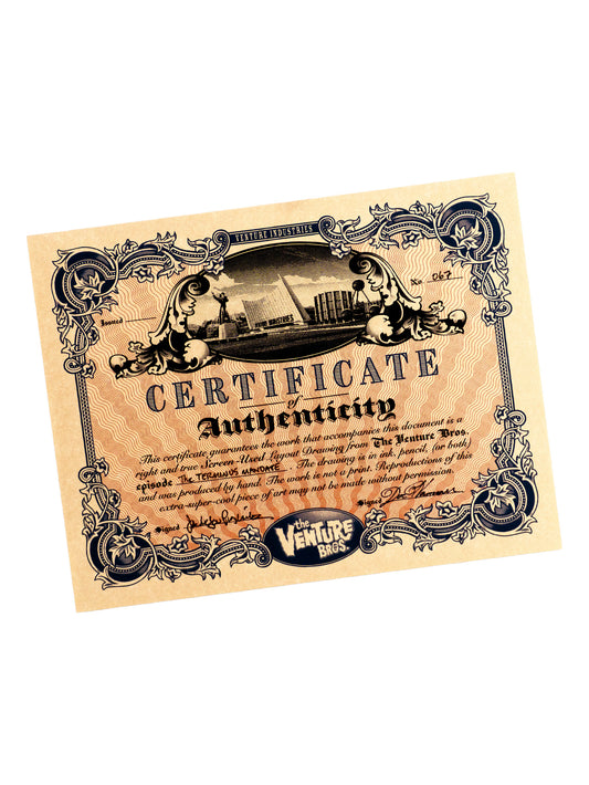 The Venture Bros. Animation Layout 067 w/ Certificate Signed by Jackson Publick and Doc Hammer