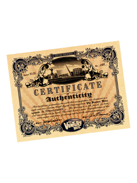 The Venture Bros. Animation Layout 088 w/ Certificate Signed by Jackson Publick and Doc Hammer
