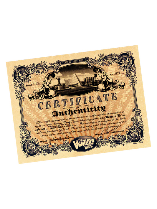 The Venture Bros. Animation Layout 098 w/ Certificate Signed by Jackson Publick and Doc Hammer