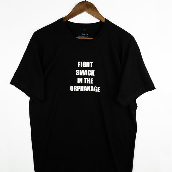 BLACK DYNAMITE! "Fight Smack in the Orphanage" Small Text Tee by Titmouse Front View